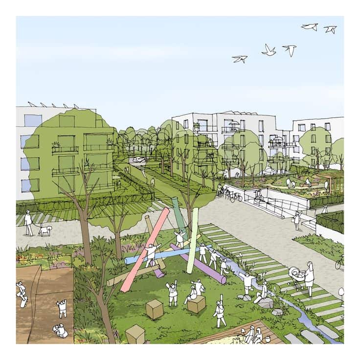 2. Artist's impression of the green space at the heart of the development